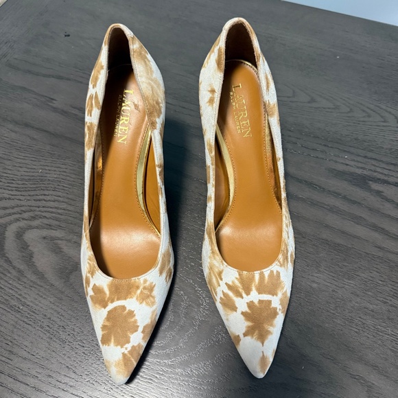 Ralph Lauren Women’s Sarina Tan Ivory Blue Tie Dye Slip On Pumps Heels Shoes 9 B - Picture 3 of 8